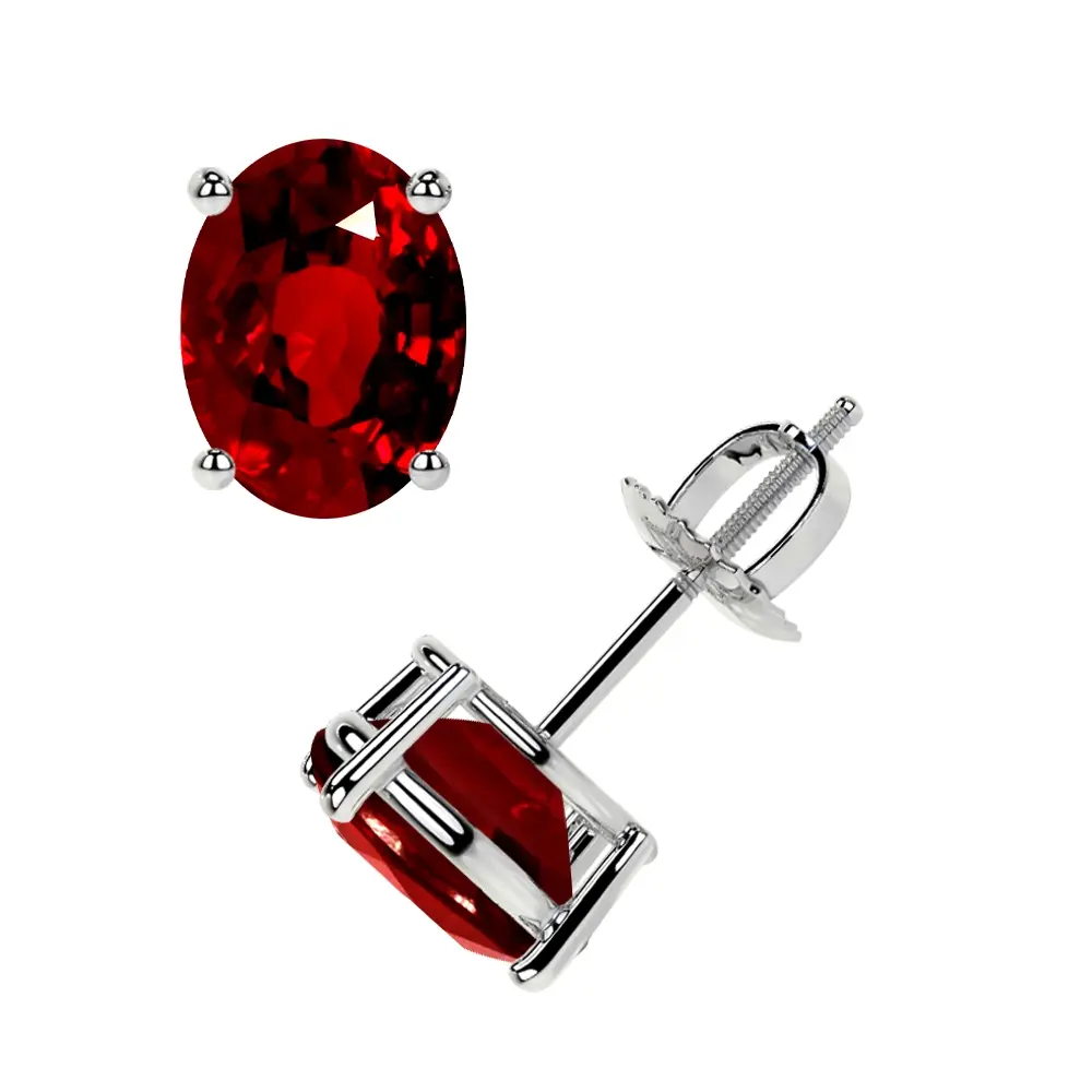 Classic Four Prong Oval Cut Ruby Stud Earrings (1.30cttw)- ERB002-6X4-AAAA