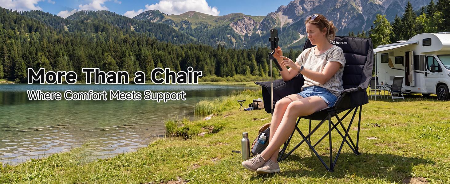 Oversized XXL Camping Chair with Phone Holder, Folding Portable Outdoor Chair Supports 600 lbs, Padded Seat with Wine Glass Holder, Cup Holder & Side Pocket for Camping, Fishing tiktokshopbacktoschool