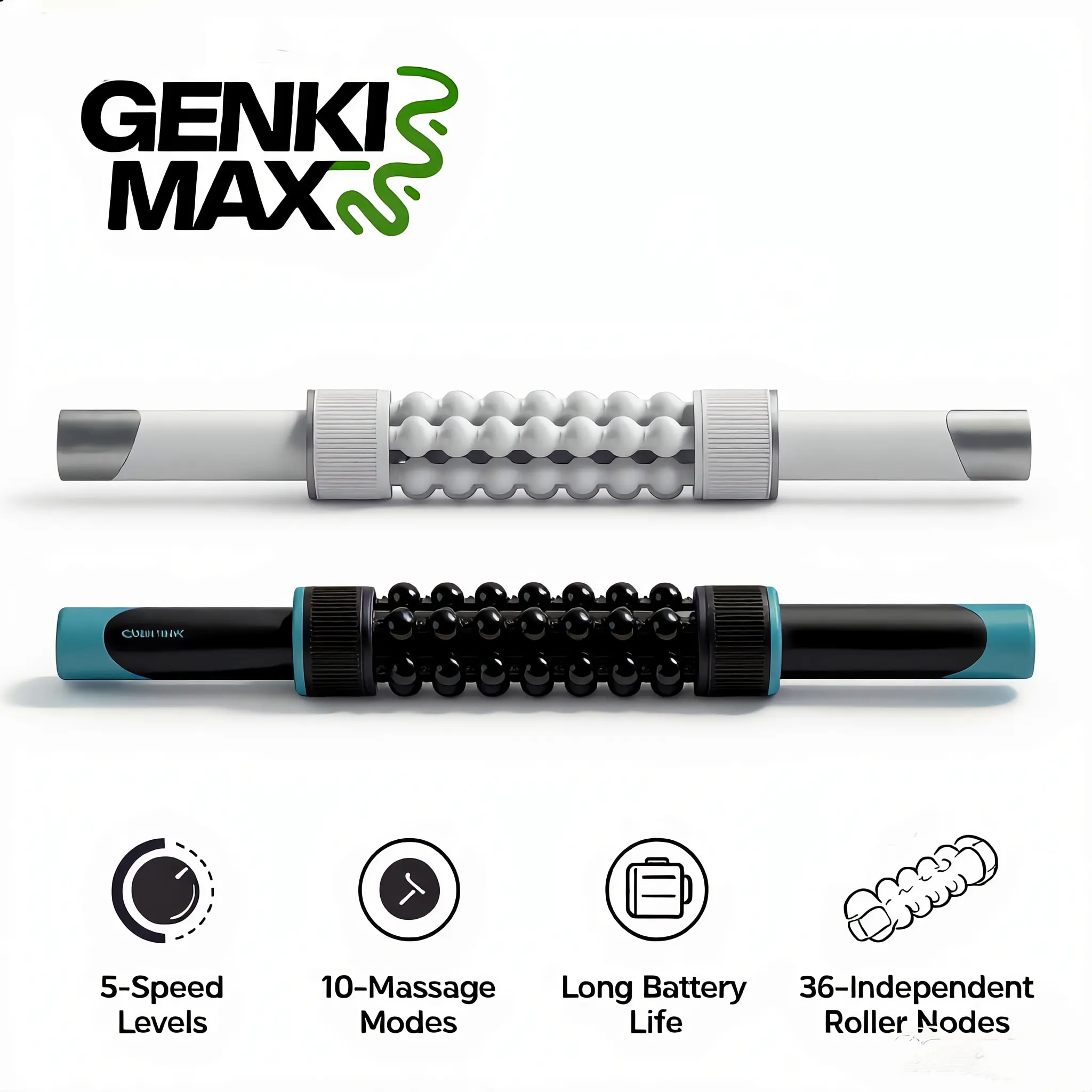【GENKI MAX】Lightweight Durable Handheld Electric Massager - 5 Adjustable Speeds, 10 Modes, Rolling Design for Deep Tissue Muscle Recovery, Back/Neck/Shoulder Pain Relief - Daily Use, Ideal Gift for Adults