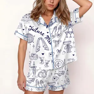 2026 Going To The Chapel Satin Pajama, Pjs Gonna Get Married Bachelorette Bride Wedding Art Print Short Sleeve Pajama