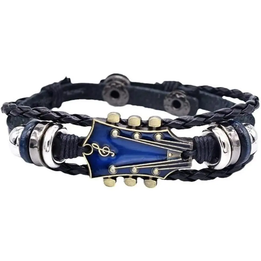 Punk Guitar Leather Bracelet Multilayer Wristbands Guitar Cuff Bracelet Music Enthusiast Gift for Men Women