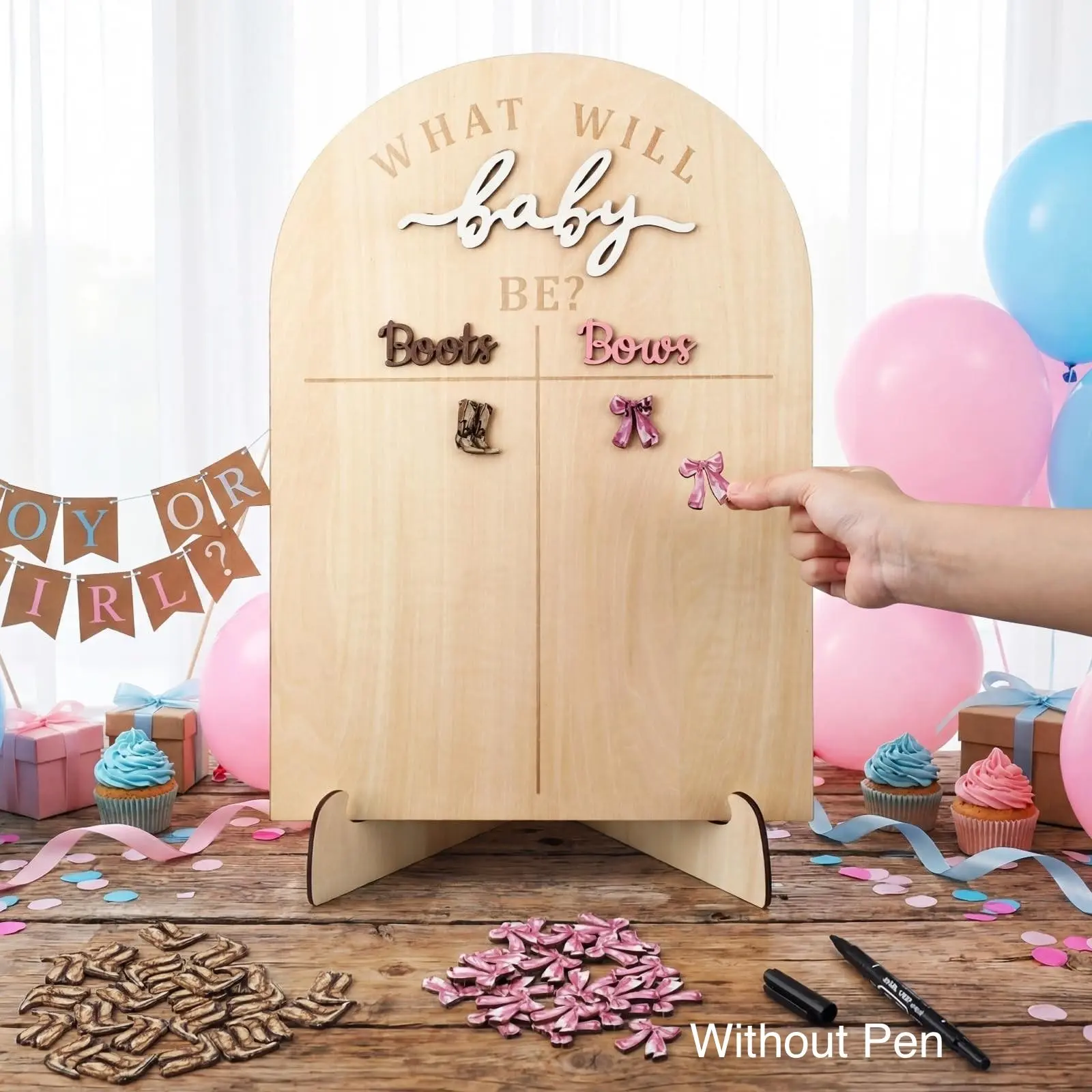 Gender Reveal Party Display Board, Boots or Bows Baby Shower Decoration, Wooden Guessing Game Sign, Cowboy Style Decor, Party Supplies, Party Event Props, Made in China