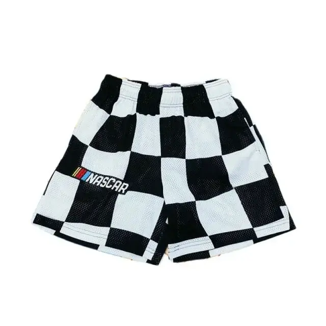 Black & White Racing Mesh Shorts for Men, Speed Track Inspired Graphic Print, Breathable Athletic Basketball Gym Streetwear Drawstring Shorts