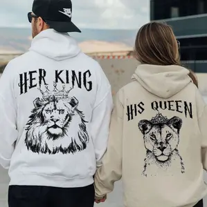 King Queen Lion Matching Couple Hoodie, Her King His Queen Matching Hoodies for Couples, Romantic Couple Hoodie Gift for Boyfriend Girlfriend, Cute Love Matching Hoodie