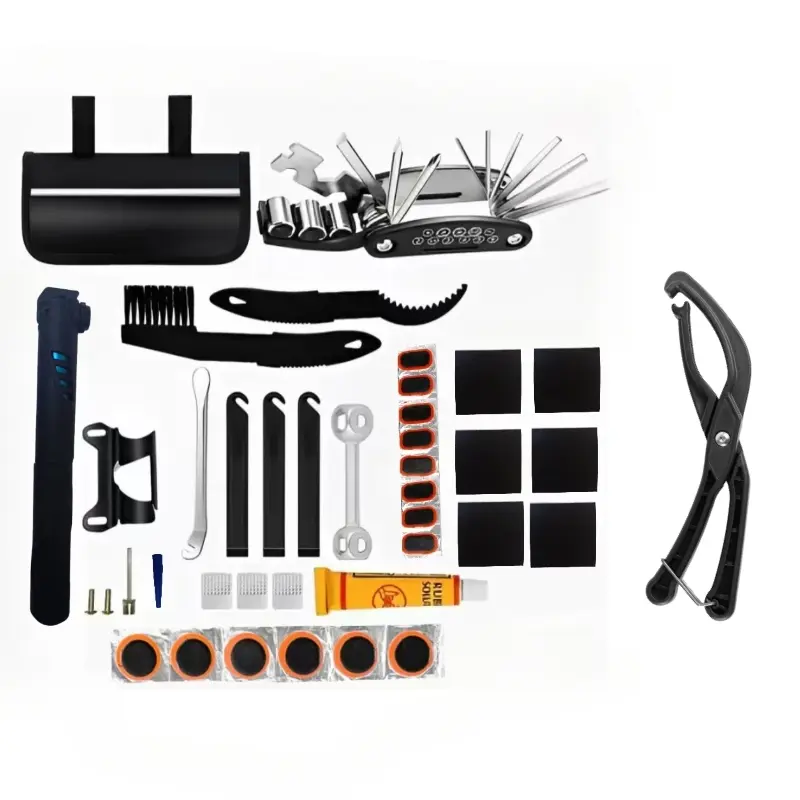 Bicycle Repair Tool Set with Tire Lever, 2-Piece Repair Kit, Multifunctional Pump and Wrench Combination for Mountain Bikes