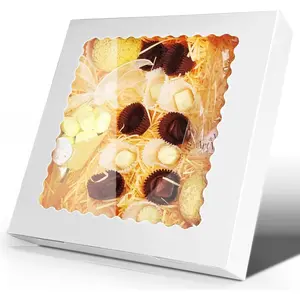 6-Pack 10x10x2.5 Inch Auto-Popup Bakery Boxes with Window - White -Safe Pastry Boxes for Cakes, Pies, Donuts & Muffins | Disposable Bulk Packaging (Recyclable)