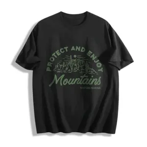 Outdoor Adventure Style Men's T-Shirt Protect And Enjoy Mountains Nature Is One Design For Hiking Camping And Nature Exploration Perfect Gift For Nature Lovers And Mountain Enthusiasts