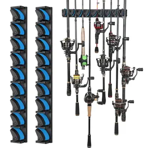 Vertical Fishing Rod Holder, Wall Mounted Fishing Rod Rack, Fishing Pole Holder Holds Up to 9 Rods or Combos, Fishing Rod Holders for Garage, Fits Most Rods of Diameter 3-19mm