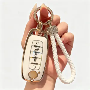 Key Fob Cover for Nissan with Keychain Accessories, Premium Soft TPU Full Protection Key Case for 2023 2024 Rogue Pathfinder Versa 2025 Sentra Patrol Armada Smart Key Shells (5 Buttons,Black White)