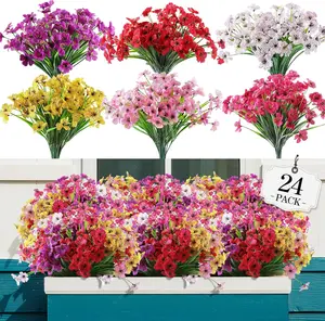 24 Bundles Artificial Flowers for Indoor/Outdoor Decor - No Fade Faux Plants for Hanging Planters, Indoor/Outdoor Decorative Fruit Ornaments Plastic