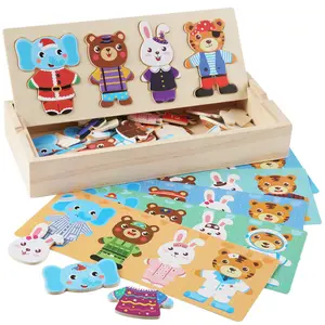 Wooden Small Animal Dress-Up Puzzle, 20 Pieces Mix and Match Outfits, Sorting & Matching Toy with Storage Case, Educational Puzzle for Toddlers Ages 3+