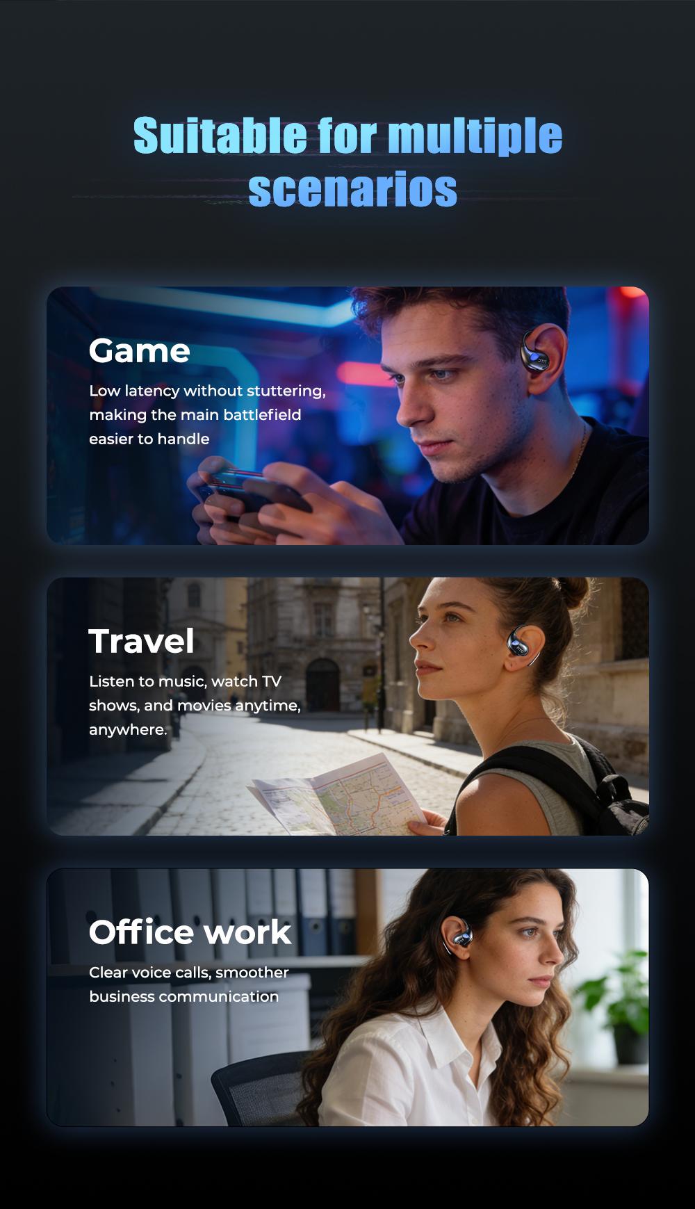 HTC NE69 Wireless Bluetooth Earbuds, Bluetooth 6.0, OWS Earphones , Sports Headphones, Built-in Microphone, Compatible with Android/IOS