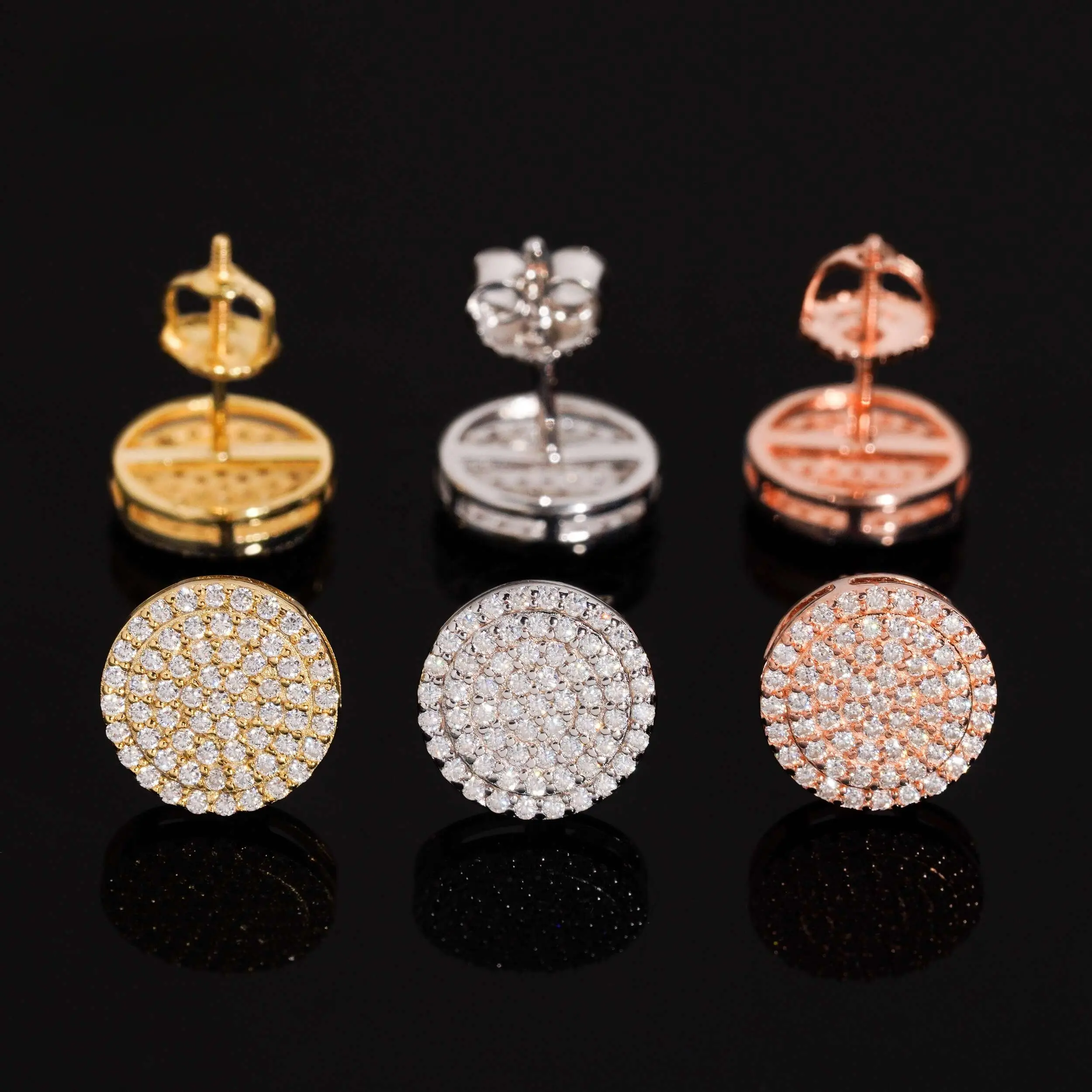 Circle Double Halo Pavé Cluster Stud Earrings Lab Diamond – 14k Gold
