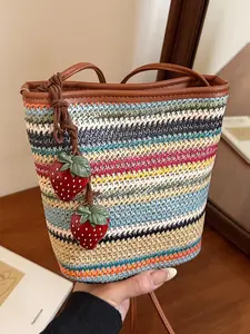 Women's Elegant Strawberry Charm Decorated Crossbody Bag, Fashionable Colorblock Shoulder Bag for Daily Used, Casual Trendy Versatile High-quality Daily Commuting Bag