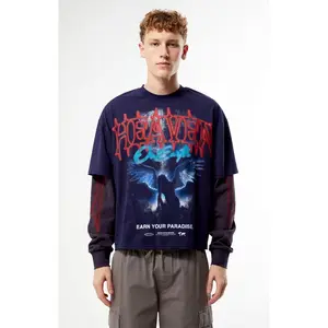 Pacsun Men's Heaven On Earth 2fer Long Sleeve Cropped T-Shirt