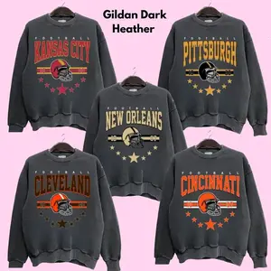 Gildan Dark Heather - Retro 90s All Team Football Sport Grey Sweatshirt - Hometown City Pullover, Retro Unisex Black Sporty Vibes Shirt, Gift Fan Sport Menswear Crewneck Fabric