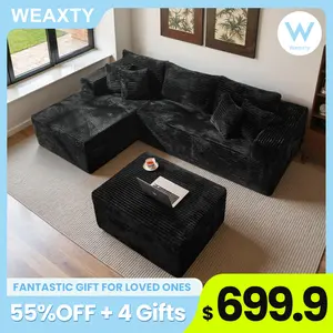 Weaxty W Modern Large Boneless Cloud Couch Modular Sectional Sofa With Ottomans & Chaise ,Upholstered Couches, No Assembly Required for Living Room【2 Packages Shipping】Indoor Furniture