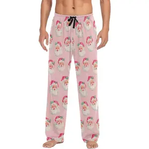 Mens Pajama Pants Pink Santa Claus Lounge Pants with Pockets Elastic Waist Sleep Bottoms S Big Casual Long Loungewear Modal Polyester Pjs Day Menswear Stylish Multi Season Nightwear Homewear Pyjamas Soft