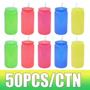 50-Pack of 16oz Plastic Colored Tumblers 16oz Neon Travel Plastic Coffee Cups Plastic Cups for Parties, Sports Events, or Father's Day Gifts 16oz Jelly Acrylic Fluorescent Plastic Cups Suitable for UV DTF Packaging