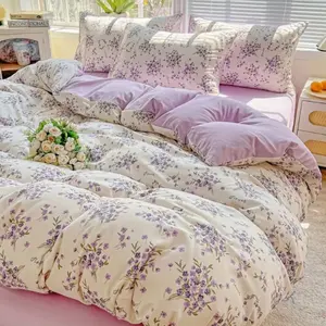 3pcs Korean Style Quilt Set, New American Small Floral Quilt Set, 1 Quilt + 2 Pillowcases, Comfortable Breathable