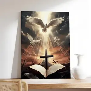 Christian Mural Living Room Wall Decor Print Cross Bible Dove Religious Decor Home Bedroom Framed Mural Poster-Art prints unframed. Glossy Ornaments