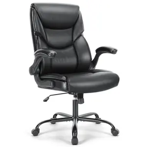 Ergonomic Office Chair with S-Shaped Lumbar Support – Large Seat Computer Desk Chair, Adjustable Height Faux Leather