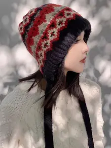 Vintage Ethnic Pattern Beanie Hat, Casual Warm Knit Hat for Fall & Winter, Fashion Accessories for Both Men & Women