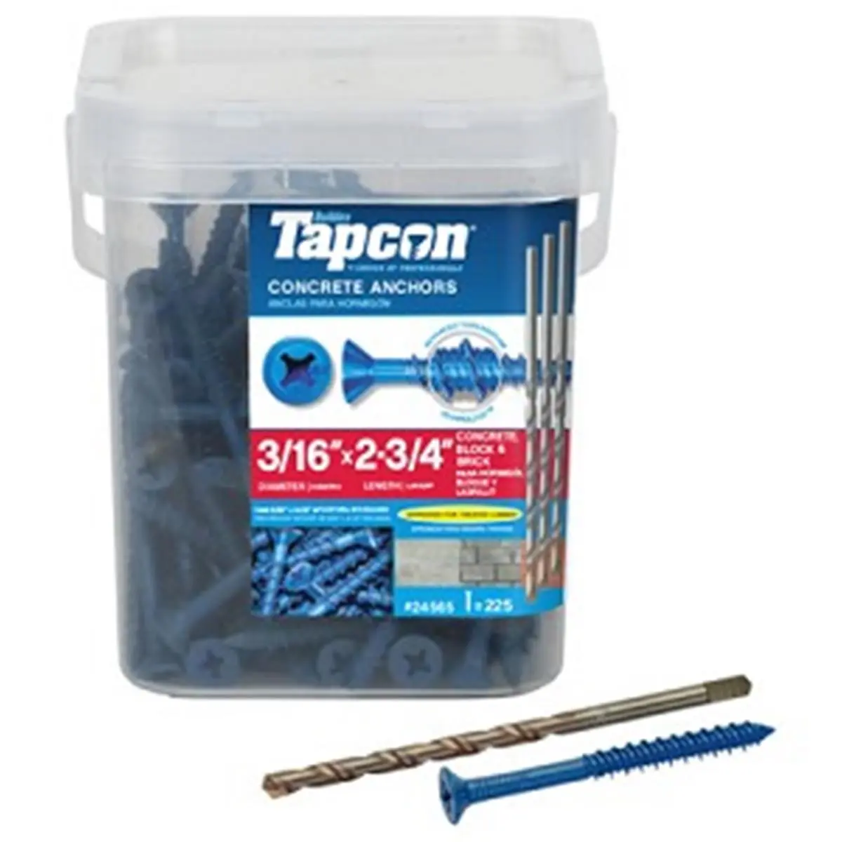 212 MAIN Single-Piece Corrosion-Resistant Concrete Fixings Anchor Screws, 0.18x2.75 in, Secure Attachment for Concrete, 225 Per Pack