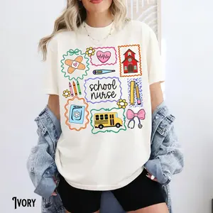School Nurse Shirt, Comfort Colors, School Nurse Appreciation Gift, Whimsical, Doodle, Nurses Week, Back to School Tee, Nursing T-Shirt Top Womenswear