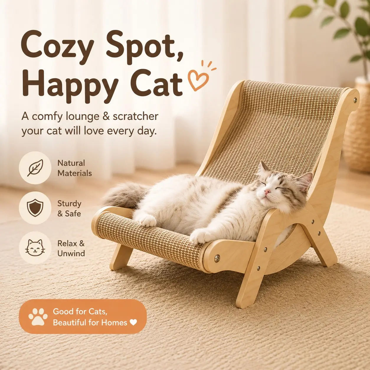 Sisal Cat Lounge Chair Sofa, Kitten Hammock, Pet Scratching Post Pad, Cozy Kitten Condo, Cute Comfortable Wooden Cat Bed, Cat Climbing Chair, Cat Toys, Home