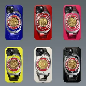 Power Rangers Retro Colorful Power Morpher Phone Case with Iconic All Rangers Dino Coin Design for iPhone 17 16 Pro Max 15 Plus 14 Pro 13 12 11 XS Max etc Shockproof Superhero Anime Protection Durable Polycarbonate TPU