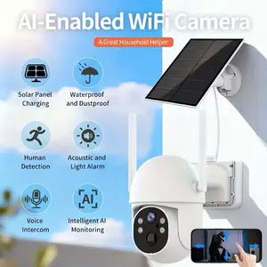 4MP AI-Enabled Wireless Outdoor WiFi Camera with Solar Panel 2-Way Audio Waterproof 2.4G/5G WIFI Human Detection & Light Alarm