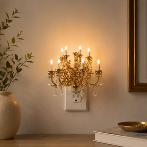 DORESSHOP Vintage Mini Chandelier Night Light with Dusk to Dawn Sensor, Adjustable Brightness, Warm White Plug-in Wall Light for Bedroom, Bathroom, Hallway & Home Decor