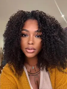 V Part Wig Afro Kinky Curly Coily Textured Wigs for Black Women Wear and Go Glueless Wig With Bouncy Curls in the End 16 Inch Curly Full Hair Synthetic Hair