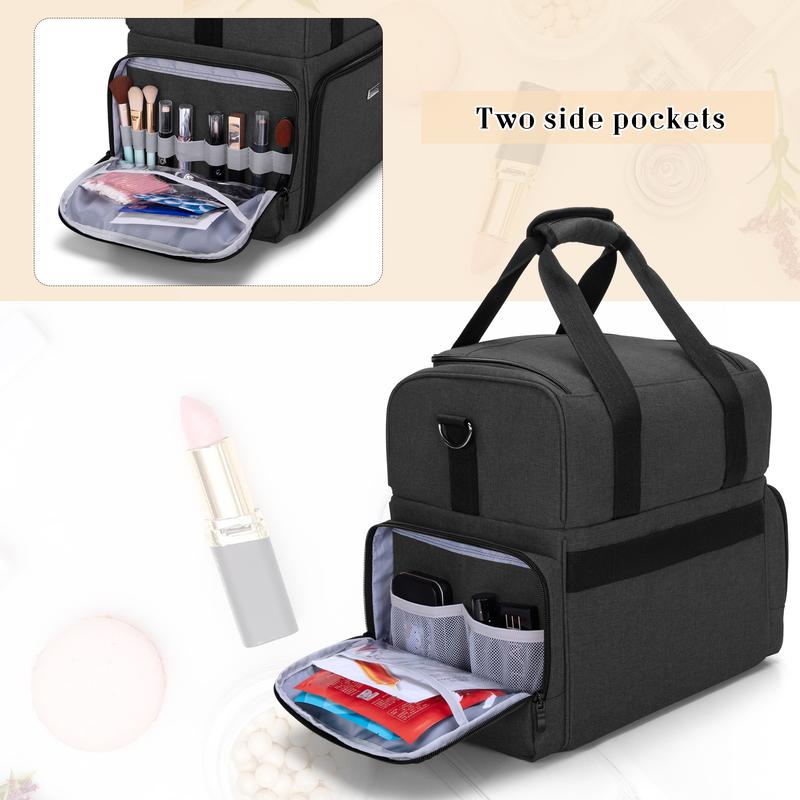 BAFASO 2 Layers Large Travel Makeup Bag with 3 Inner Removable Pouches, Detachable Dividers, Heavy-Duty Nylon, Perfect for Cosmetics & Travel