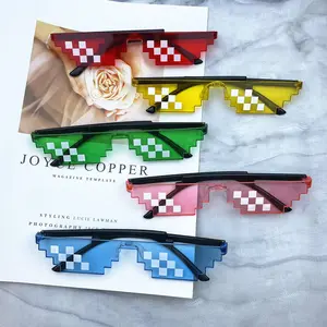 Mosaic For Men And Women Pixel Black Retro Gamer Robot SunGlasses Cool Party Retro Sun Glasses Funny Handsome Glasses