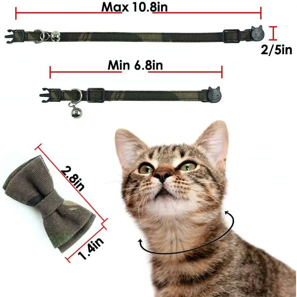 Cat Collar Bowtie with Bell, Quick Release Buckle Safety and Durable Kitties Kittens Cats Breakaway Collar(6.8-10.8in) (Camouflage 2) Cat Collar Bowtie with Bell, Quick Release Buckle Safety and Durable Kitties Kittens Cats Breakaway Collar(6.8-10.8in) (Camouflage 2)