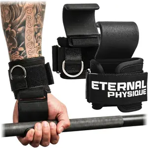 Weight Lifting Hooks (Pair) with D-Ring & Bag, Extra Strong- for Deadlifts, Pull Ups, Rows & Shrugs |   Perfect Grip Support with Our Gym Hooks |   Reinforced Wrist Straps For Weightlifting, Pull up Grips2026