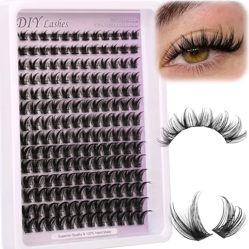 168pcs False Eyelashes Set, 8-16mm Long Dense Natural Curl Lash Extensions, Soft Band Individual Lashes for DIY Makeup, Natural Cluster Lashes, Volume Focused Lashes, Volume Style Lashes, Wispy Thick Eyelashes, Volume Lash Clusters