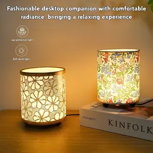 1pc Bedroom Nightstand Lamp, Simple Fabric Shade Table Lamp, Flower Design Lamp, Desk Reading Light, USB Powered Warm Lighting, Led Night Light