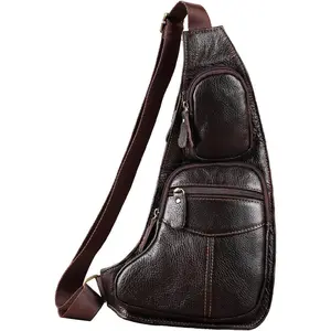 Leather Sling Bag Backpack for Men Crossbody  Chest DayPack Backpacks