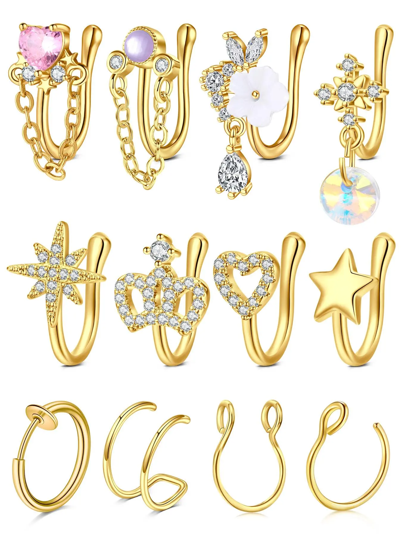 Fake Nose Ring Stylish U-shaped Clip On Nose Rings, Nose Rings Set Non Piercing Faux Nose Piercings Nose Cuffs Fake Septum Ring for Women Silver Gold Maximalist Jewelry Body Jewelry Body Jewellery