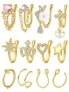 Fake Nose Ring Stylish U-shaped Clip On Nose Rings, Non Piercing Faux Nose Piercings Nose Cuffs Fake Septum Ring for Women Silver Gold Maximalist Jewelry