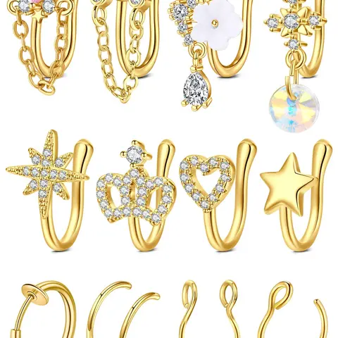 Fake Nose Ring Stylish U-shaped Clip On Nose Rings, Nose Rings Set Non Piercing Faux Nose Piercings Nose Cuffs Fake Septum Ring for Women Silver Gold Maximalist Jewelry Body Jewelry Body Jewellery