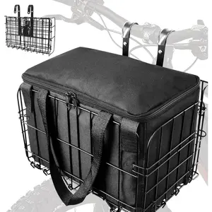 Front Folding Quick Release Design Metal Bike Basket For Bicycle, Ebike With Removable Liner Bag, For Adult Women/Men Carrying Dogs, Pets, Fruit & Grocery