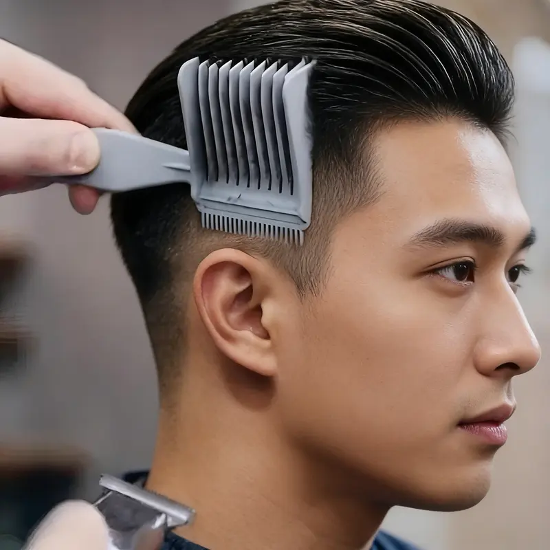 Men's 3PCS Plastic Gradient Haircut Comb Set - Anti-Slip Ergonomic Long Handle, Hollow Core, Round Tip, Tangle-Free Detangling Barber Supplies, Lightweight Male Haircare Tool for Self Haircut, Professional Trimming