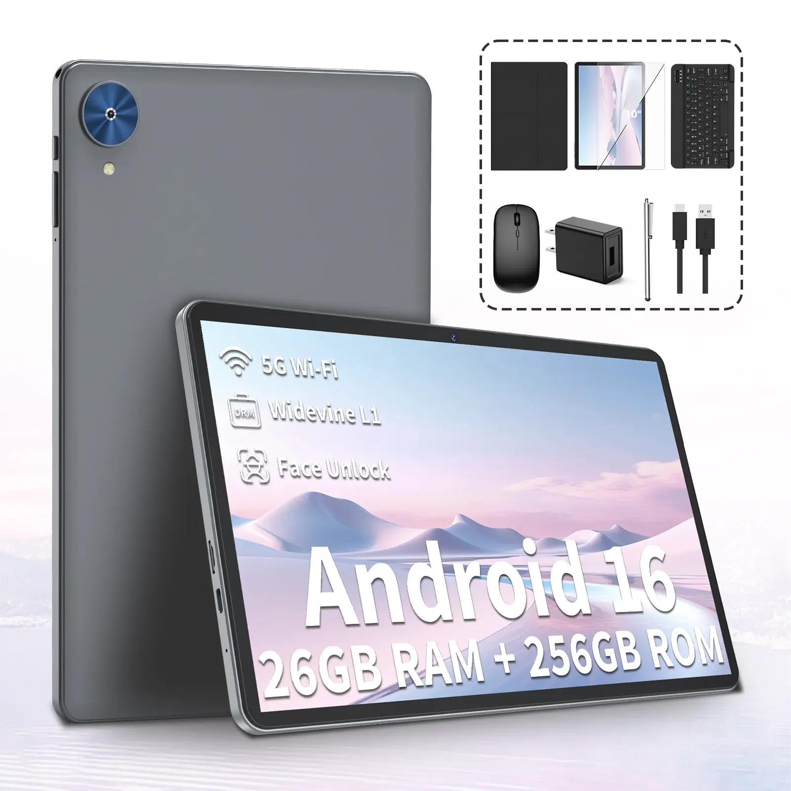 【TikTokShopBackToSchool】PYNAREL Android 16 Tablet with Keyboard, Dual Band WiFi 6, IPS Touch Screen, Mouse/Stylus/Case/Charger Inside, Light Black,Back To School Stuff, Gift Bundle, Home Office & Outdoorfun summerwins ip display tiktokshopbacktoschool