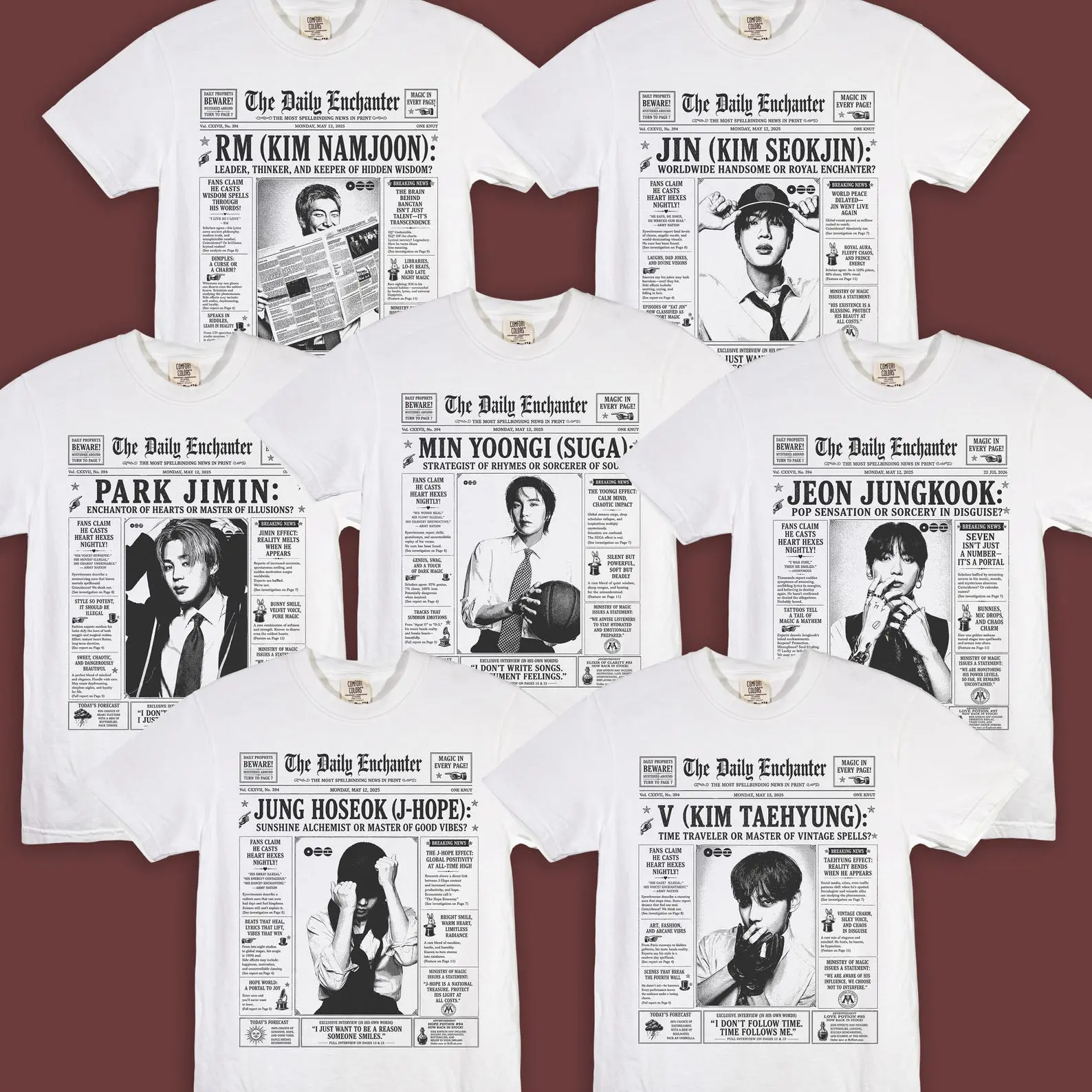 Vintage Arirang Newspaper Shirt, Retro Kpop Graphic Tee, Members Daily Enchanter Tee