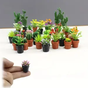 3pcs Mini Artificial Succulent Plant Pots, Vibrant Colors, Realistic Flowers, Plastic Material, Dollhouse Decor, Model House Accessories, Fake Flower Plants - styles are random