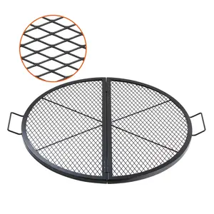 [Bellemave] 36 Inch Foldable Round Cooking Grill Grate, Heavy Duty Steel Campfire BBQ Grill Grid with Handle and Support X Wire, Portable Camping Cookware for Outside Party